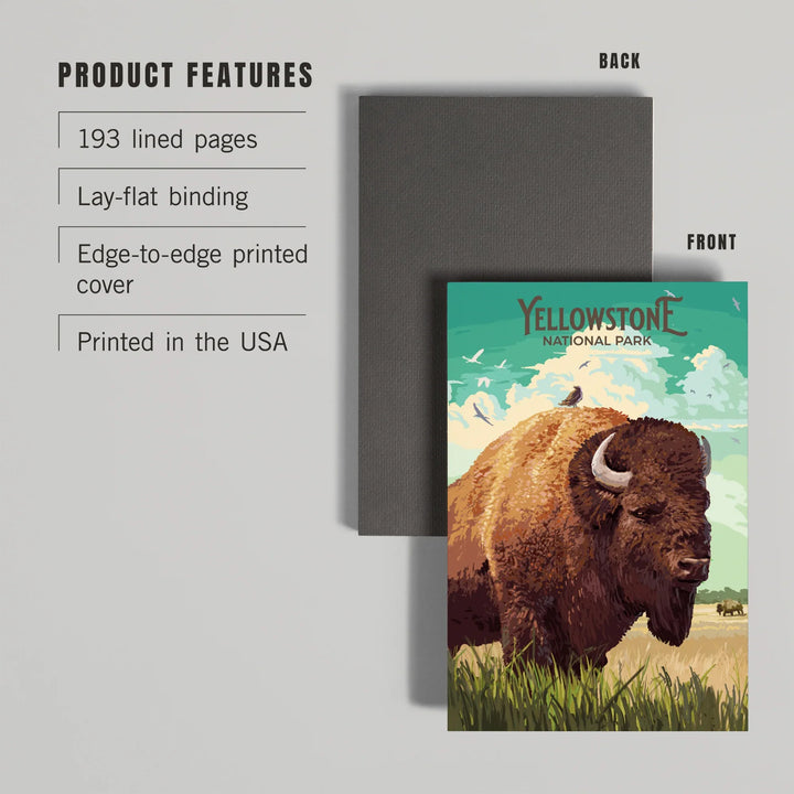 Lined 6x9 Journal, Yellowstone National Park, Wyoming, Painterly, Bison, Lay Flat, 193 Pages, FSC paper