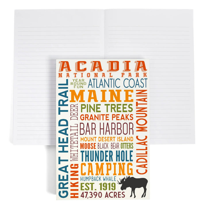 Lined 6x9 Journal, Acadia National Park, Maine, Typography, Lay Flat, 193 Pages, FSC paper