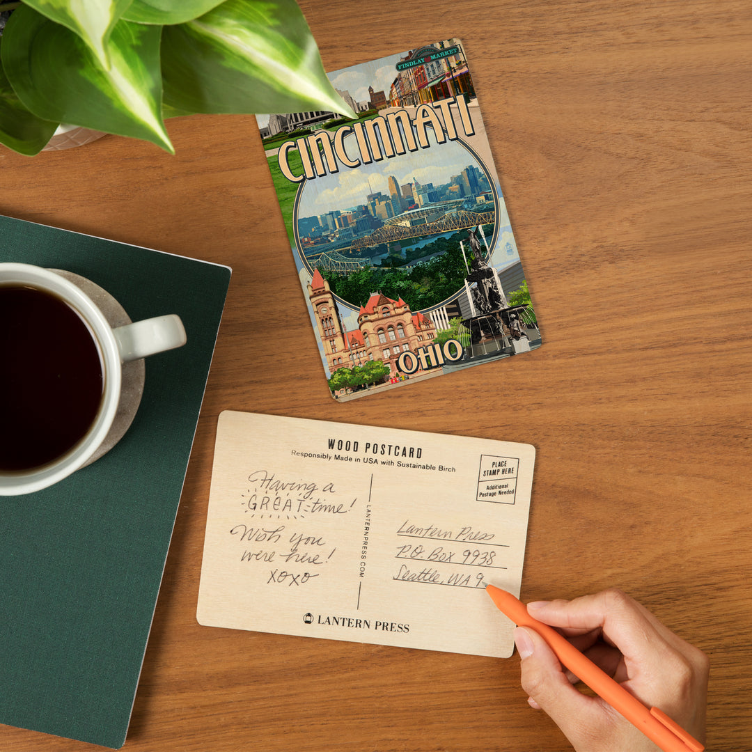 Cincinnati, Ohio, Montage Scenes, Wood Sign and Postcards