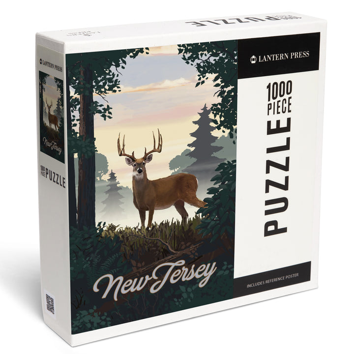 New Jersey, Painterly, Deer and Sunrise, 1000 Piece Jigsaw Puzzle