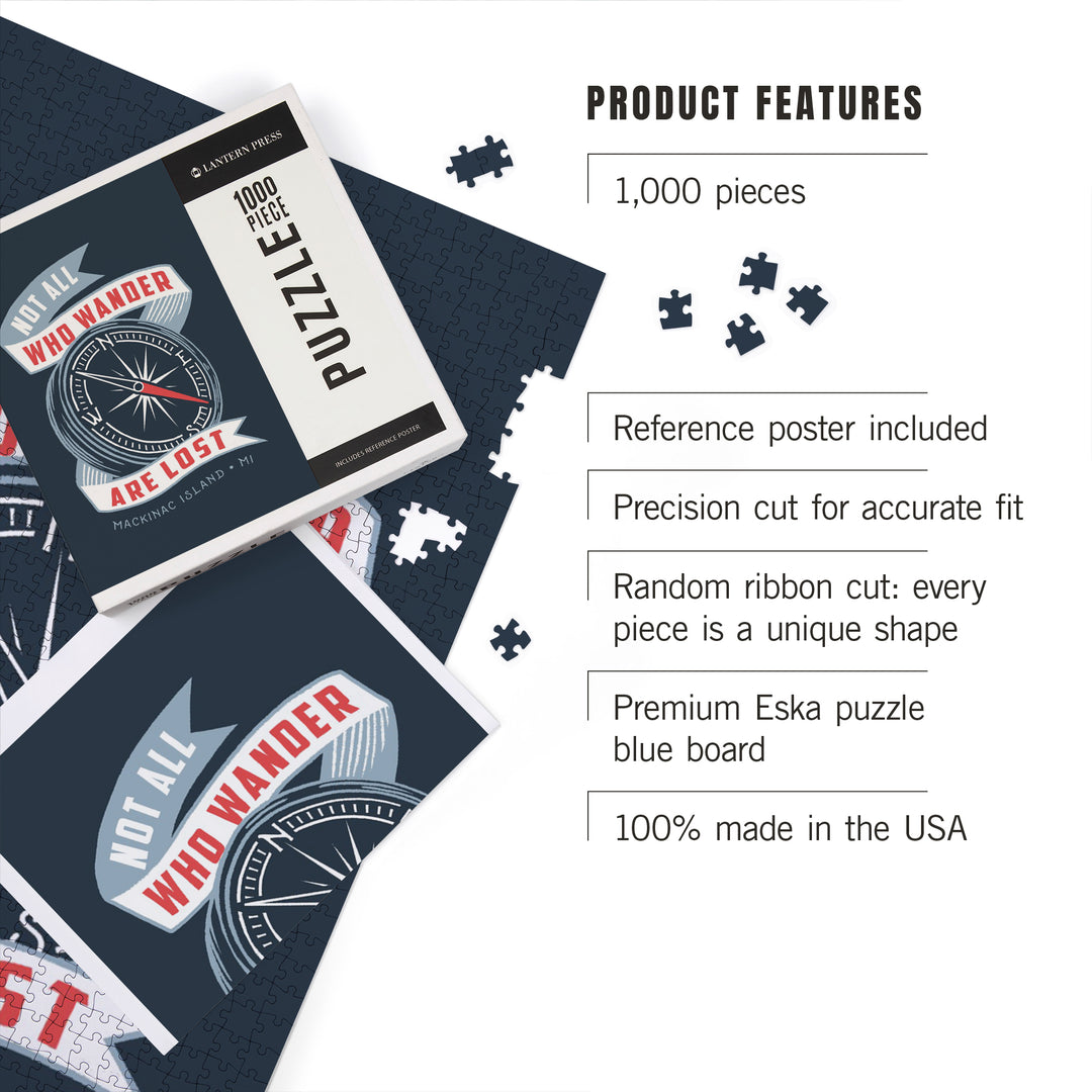 Mackinac Island, Michigan, Nautical Sayings Collection, Not All Who Wander Are Lost, Compass, 1000 Piece Jigsaw Puzzle