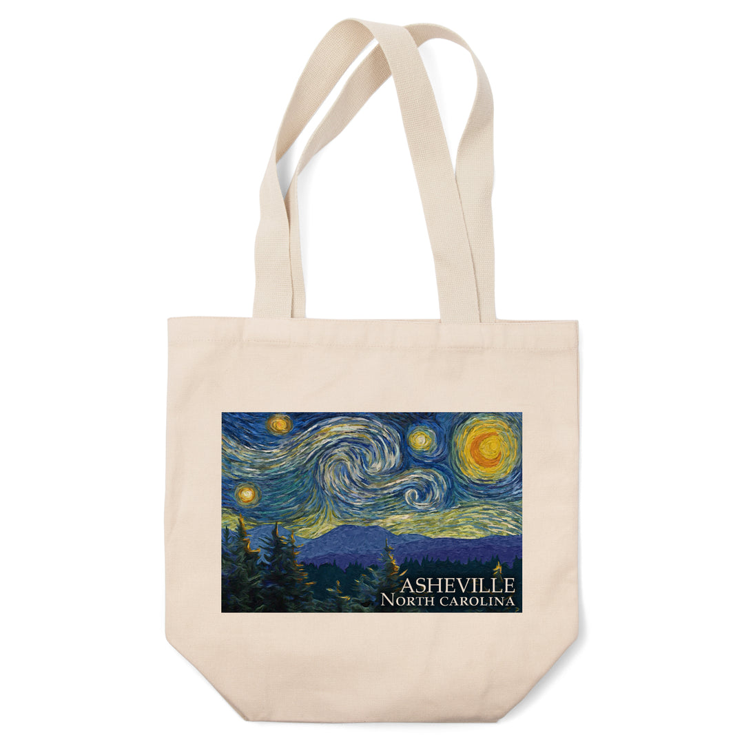 Asheville, North Carolina, Starry Night, Lantern Press Artwork, Tote Bag