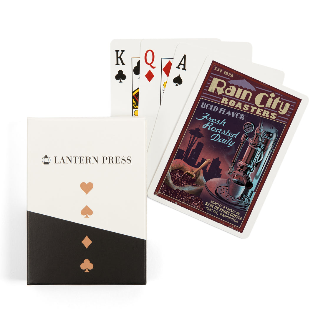 Playing Cards, Seattle, Washington, Coffee Roasters Vintage Sign, 52 Card Deck with Jokers in Box, Unique Art