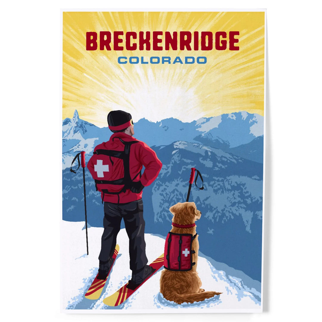 Breckenridge, Colorado, Painterly, Ski Patrol with Avalanche Dog, Art & Giclee Prints