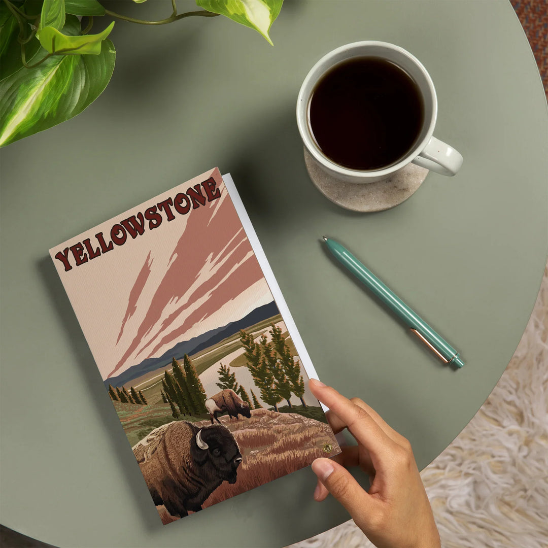 Lined 6x9 Journal, Yellowstone National Park, Wyoming, Bison Scene, Lay Flat, 193 Pages, FSC paper