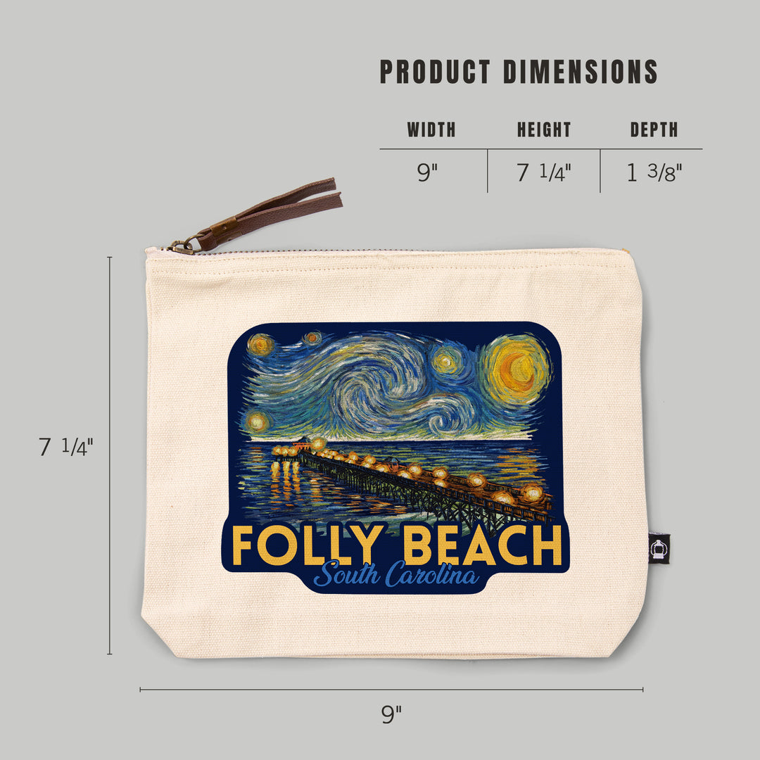 Folly Beach, South Carolina, Folly Beach Pier, Starry Night, Contour, Lantern Press Artwork, Accessory Go Bag