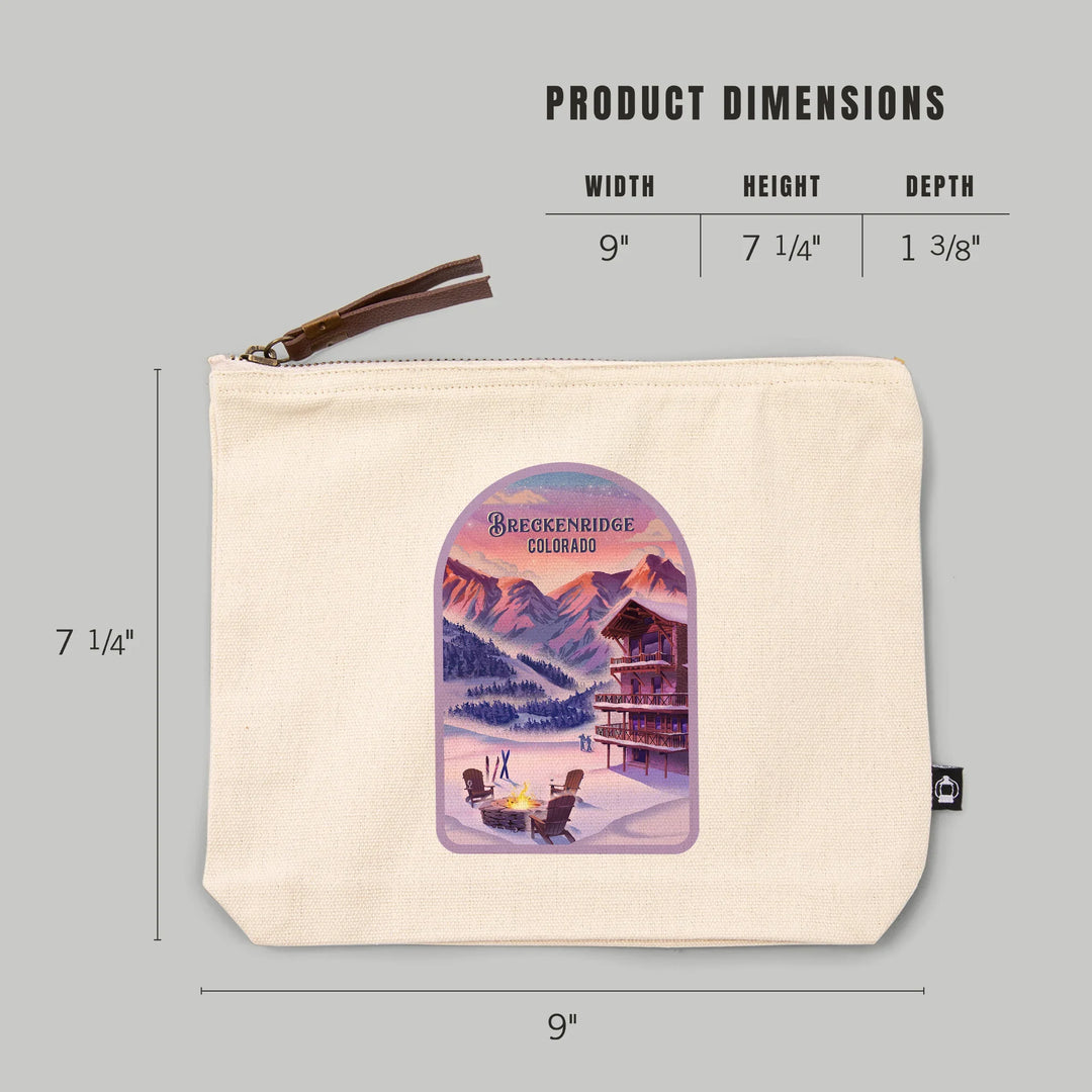 Breckenridge, Colorado, Apres Ski, Lithograph, Organic Cotton Zipper Pouch, Go Bag