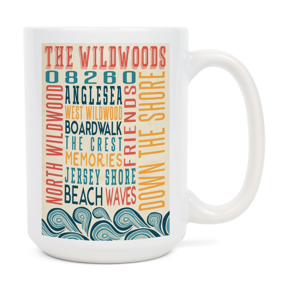 Wildwood, New Jersey, Typography, Lantern Press Artwork, Ceramic Mug