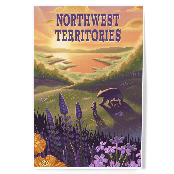 Northwest Territories, Lithograph, Bear and Spring Flowers, Lake, Art & Giclee Prints