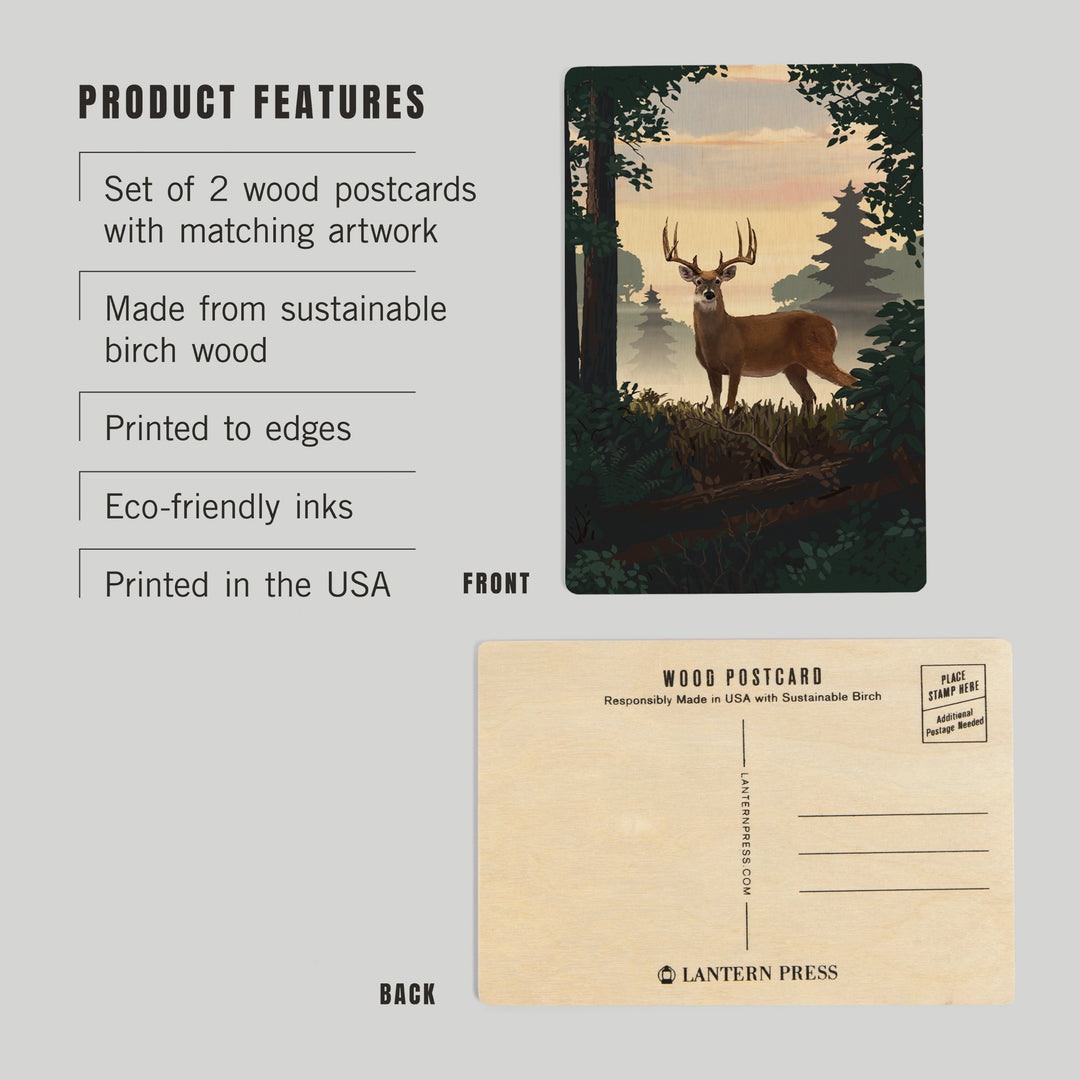 Painterly, Deer and Sunrise, Wood Sign and Postcards