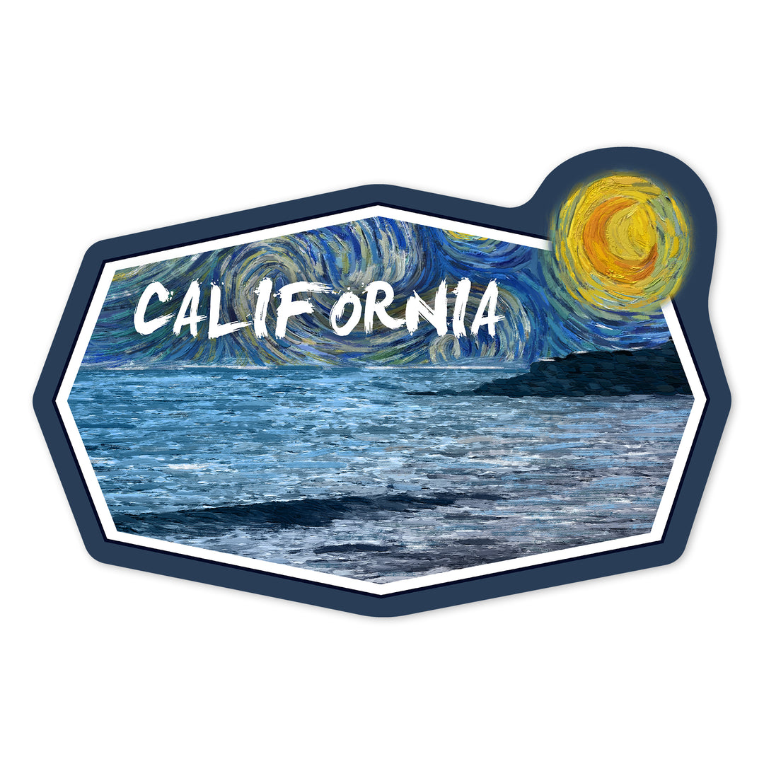 California, Starry Night, Ocean, Contour, Vinyl Sticker