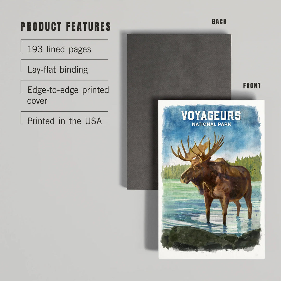 Lined 6x9 Journal, Voyageurs National Park, Minnesota, Watercolor Study, Moose, Lay Flat, 193 Pages, FSC paper