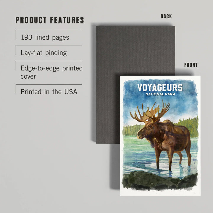 Lined 6x9 Journal, Voyageurs National Park, Minnesota, Watercolor Study, Moose, Lay Flat, 193 Pages, FSC paper