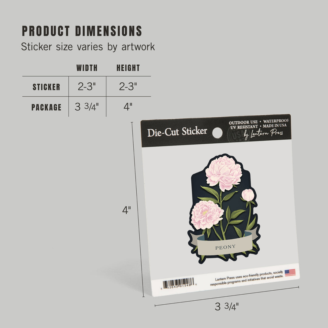 Vintage Flora Noir, Peony, Vinyl Sticker