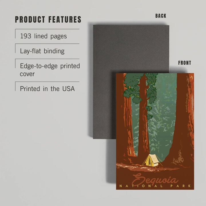 Lined 6x9 Journal, Sequoia National Park, California, Redwood Forest View, Sequoias and Tent, Lay Flat, 193 Pages, FSC paper