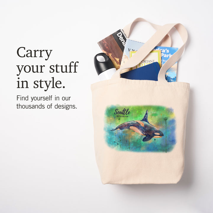 Seattle, Washington, Orca, Watercolor, Tote Bag