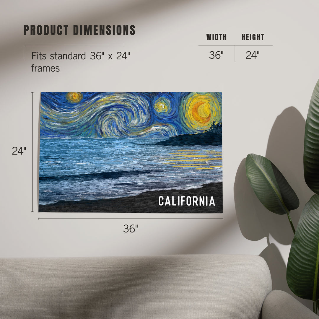 California, Starry Night, Ocean, Art & Giclee Prints