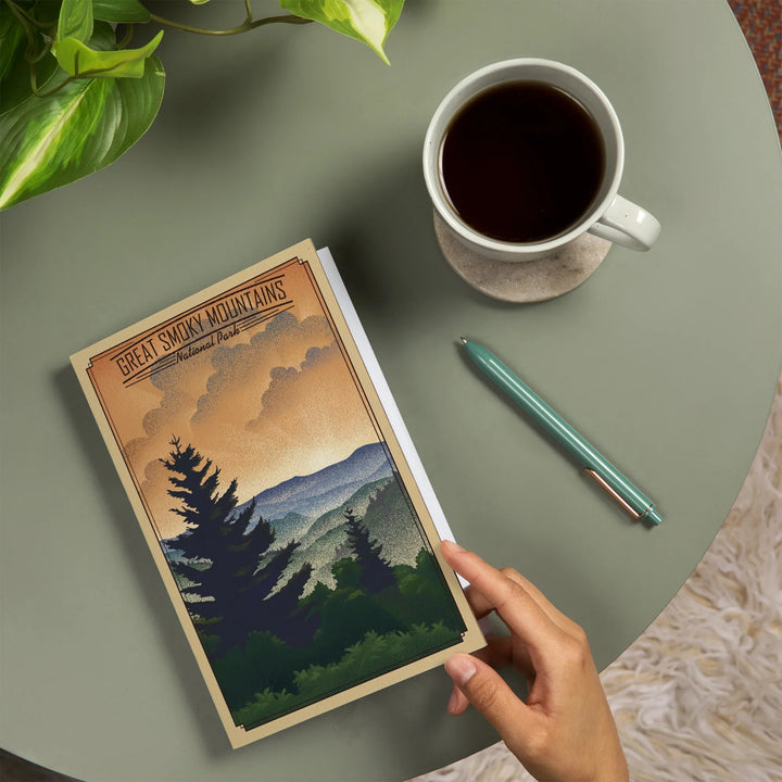 Lined 6x9 Journal, Great Smoky Mountains National Park, Lithograph National Park Series, Lay Flat, 193 Pages, FSC paper