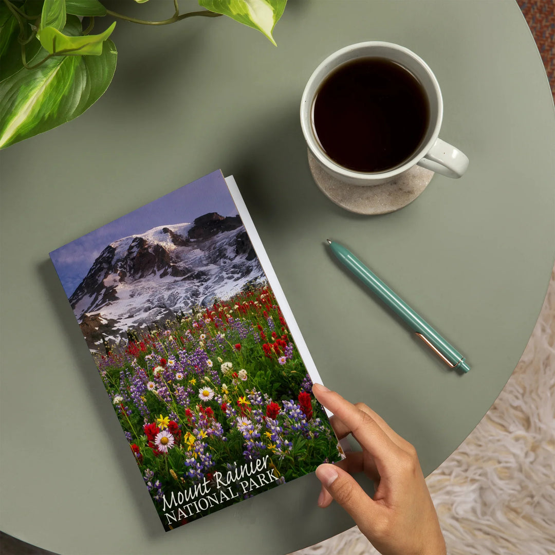Lined 6x9 Journal, Mount Rainier National Park, Mountain and Spring Flowers, Lay Flat, 193 Pages, FSC paper