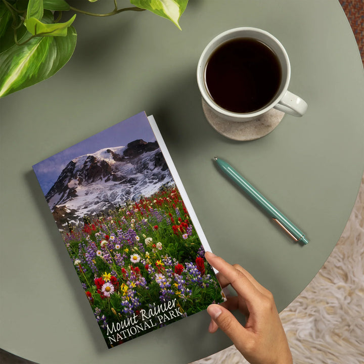 Lined 6x9 Journal, Mount Rainier National Park, Mountain and Spring Flowers, Lay Flat, 193 Pages, FSC paper