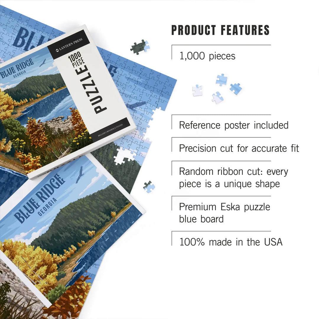 Blue Ridge, Georgia, Painterly, Autumn Lake Scene, Jigsaw Puzzle