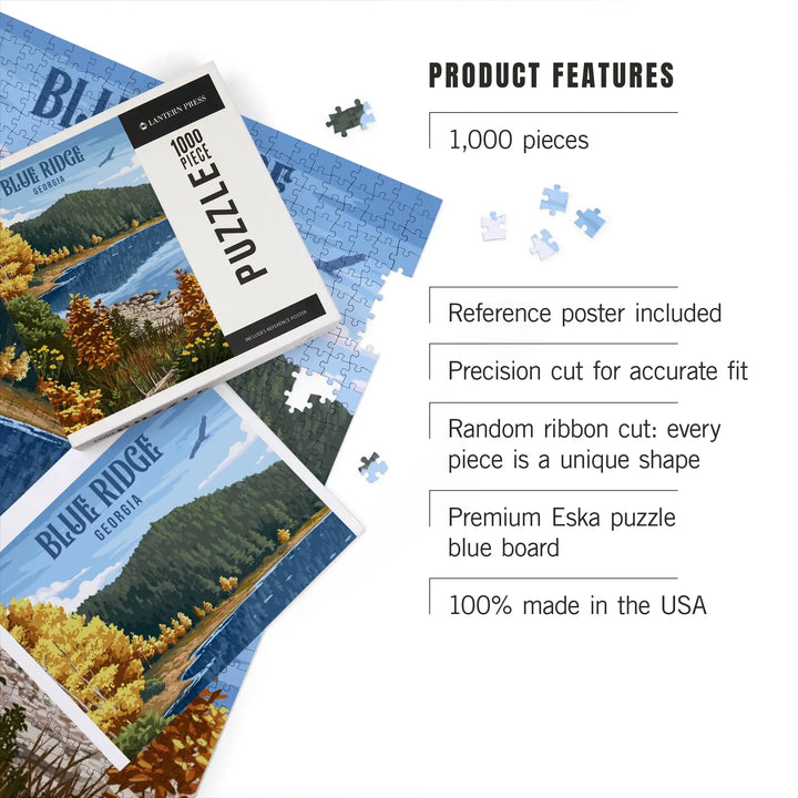 Blue Ridge, Georgia, Painterly, Autumn Lake Scene, Jigsaw Puzzle