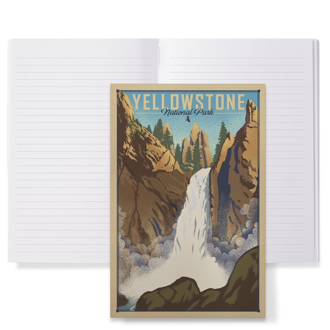 Lined 6x9 Journal, Yellowstone National Park, Wyoming, Tower Falls, Lithograph National Park Series, Lay Flat, 193 Pages, FSC paper