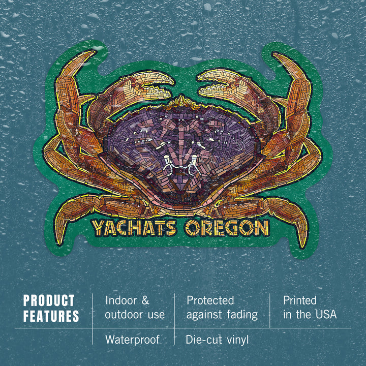 Yachats, Oregon, Dungeness Crab Mosaic-Contour, Vinyl Sticker