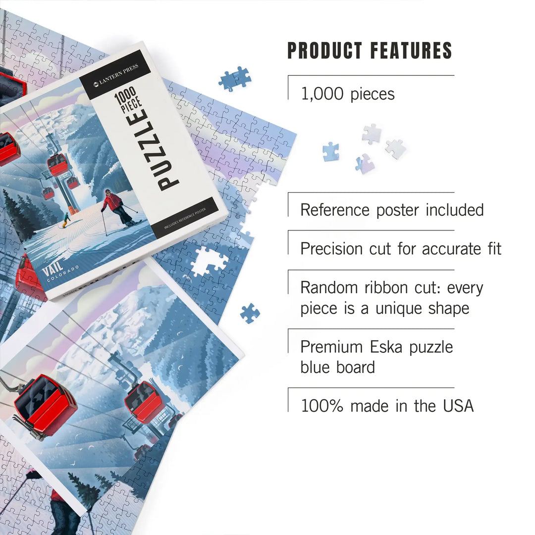 Vail, Colorado, Lithograph, Gondolas, Jigsaw Puzzle
