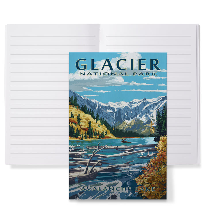 Lined 6x9 Journal, Glacier National Park, Montana, Avalanche Lake Illustration, Lay Flat, 193 Pages, FSC paper