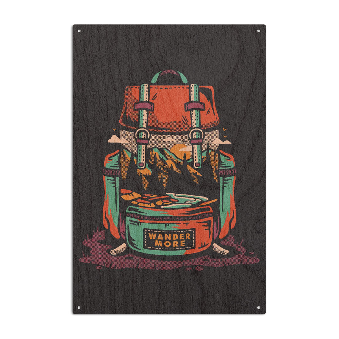 Backpack, Wander More, Distressed Vector, Lantern Press Artwork, Wood Signs and Postcards
