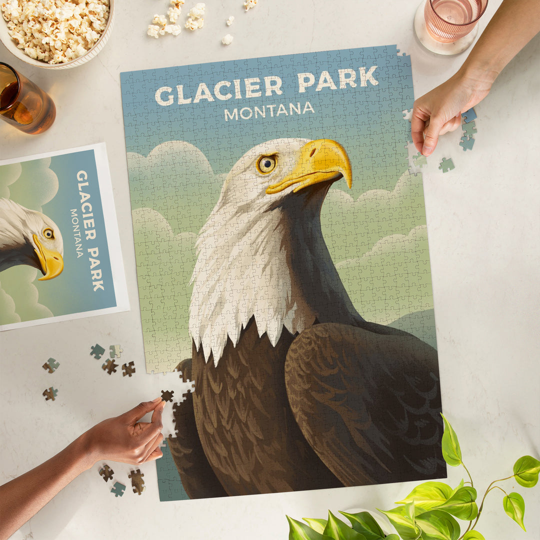 Glacier Park, Montana, Lithograph Wildlife Series, Bald Eagle, Jigsaw Puzzle