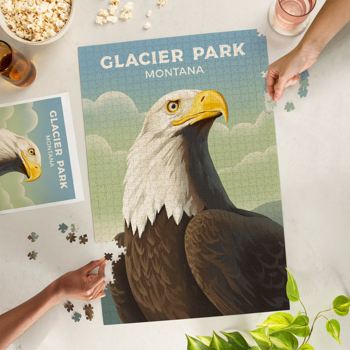 Glacier Park, Montana, Lithograph Wildlife Series, Bald Eagle, Jigsaw Puzzle