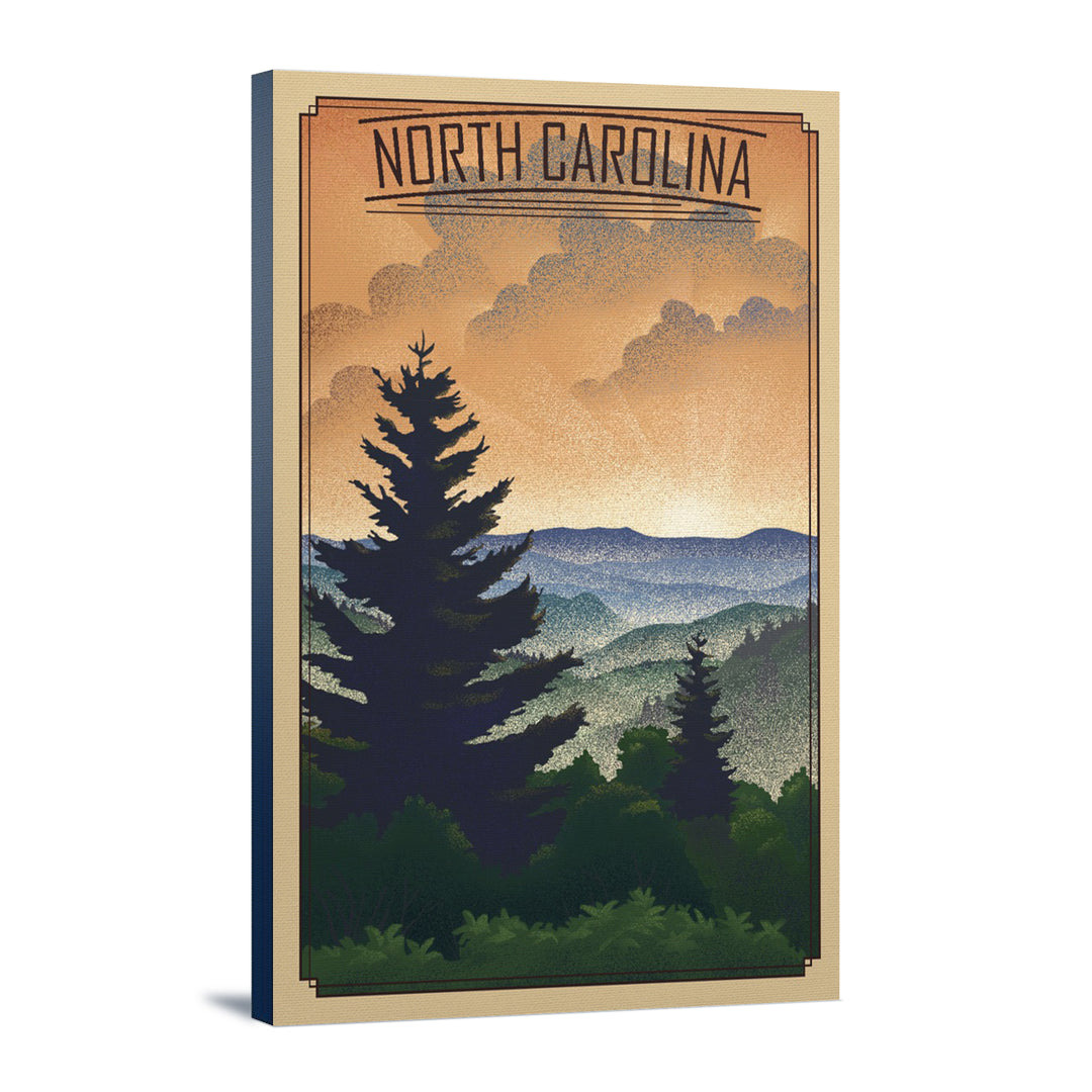 North Carolina Mountains Lithograph, Stretched Canvas