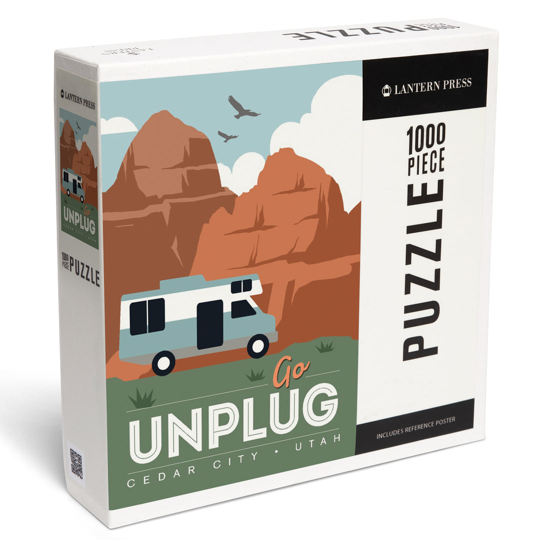 Cedar City, Utah, Simply Outdoors, Go Unplug, Retro RV, 1000 Piece Jigsaw Puzzle