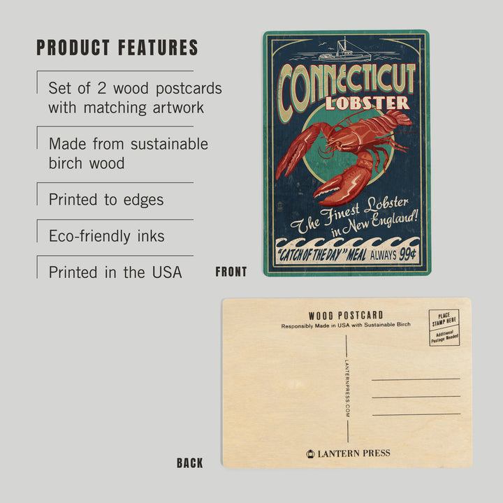 Connecticut, Lobster Shack Vintage Sign, Wood Sign and Postcards
