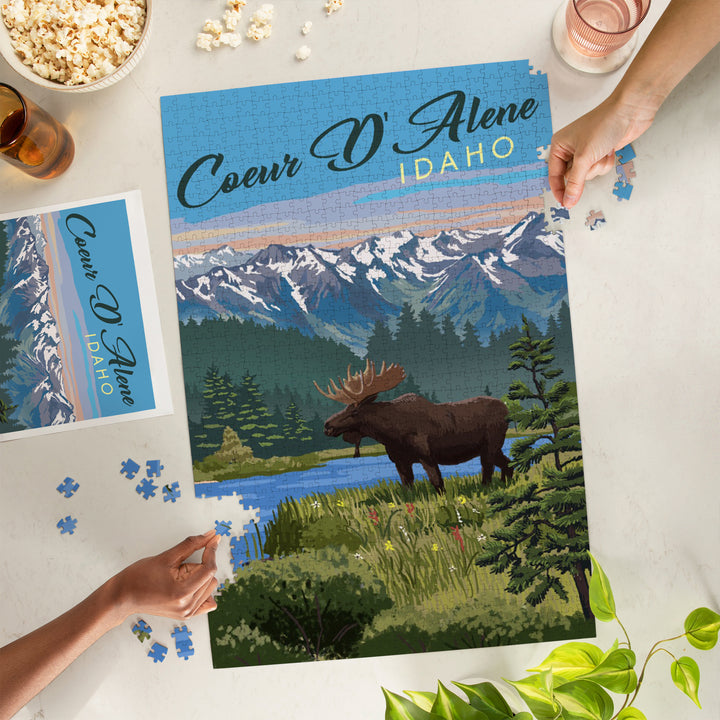 Coeur d'Alene, Idaho, Painterly Series, Moose, Summer Scene, Jigsaw Puzzle