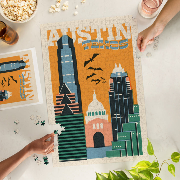 Austin, Texas, Woodblock City Series, Skyline, 1000 Piece Jigsaw Puzzle