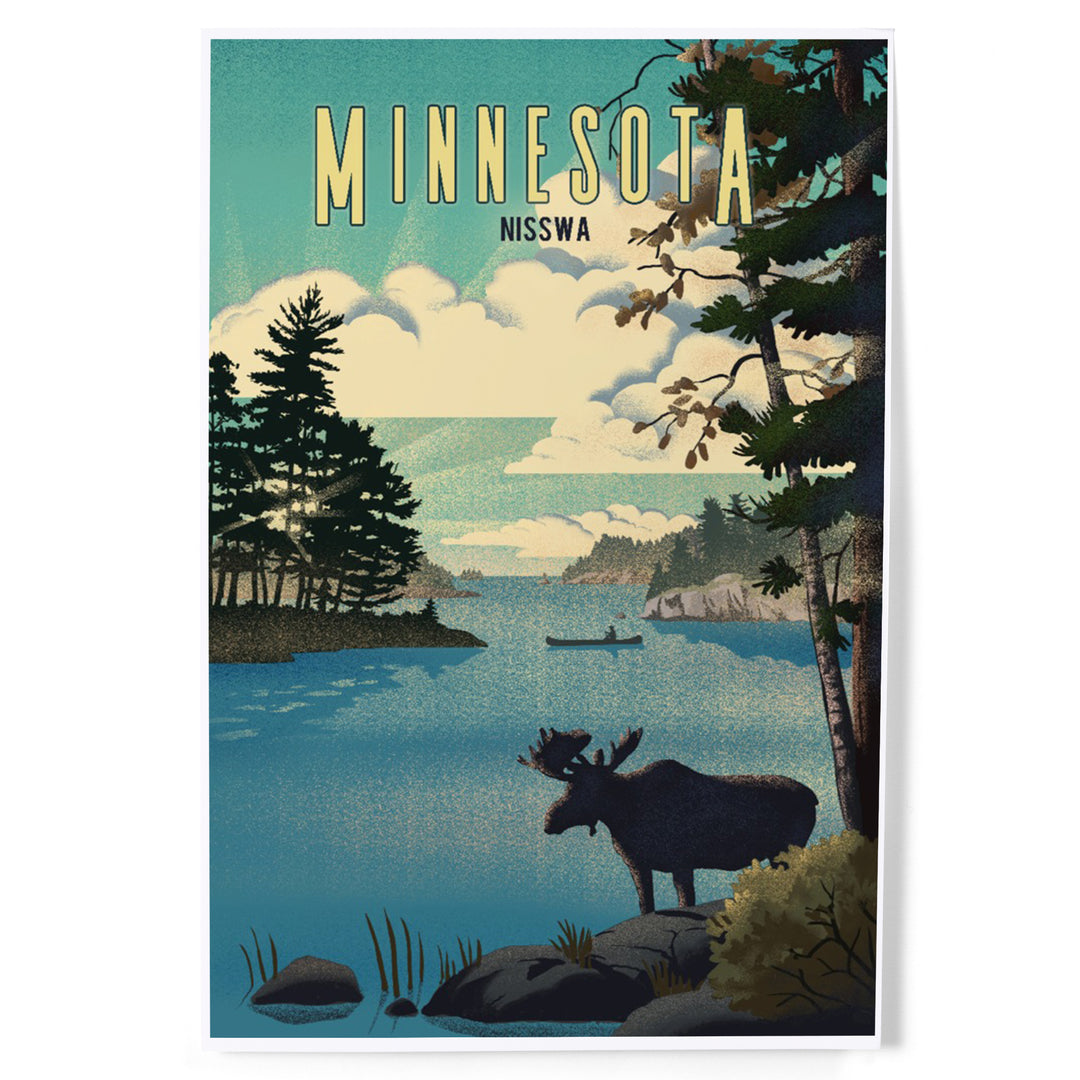 Nisswa, Minnesota, Lithograph, Moose and Lake, Art & Giclee Prints