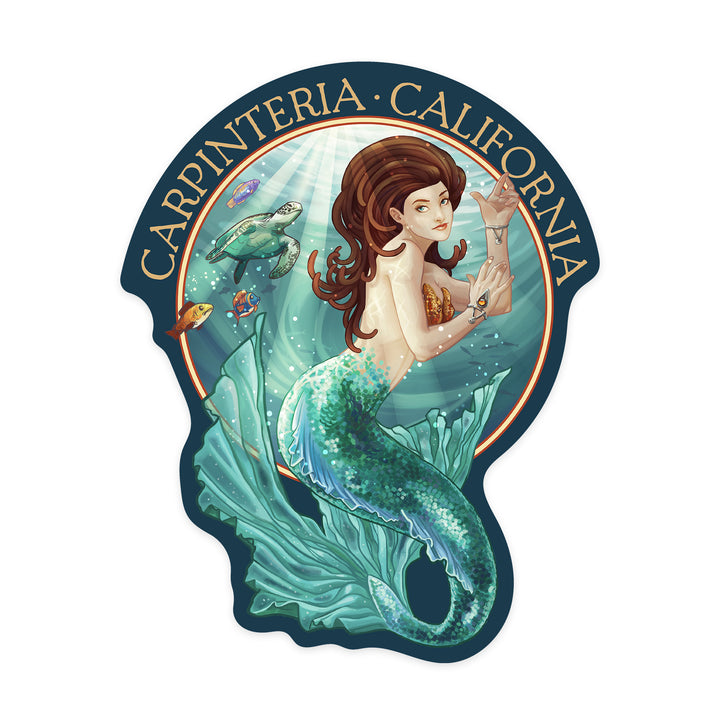Carpinteria, California, Mermaid, Contour, Vinyl Sticker