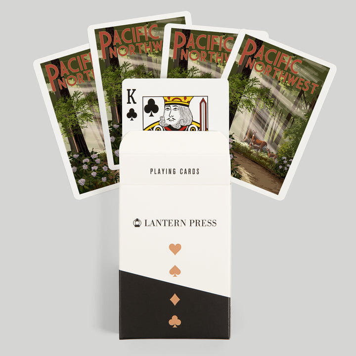 Playing Cards, Pacific Northwest, Deer in Forest, 52 Card Deck with Jokers in Box, Unique Art