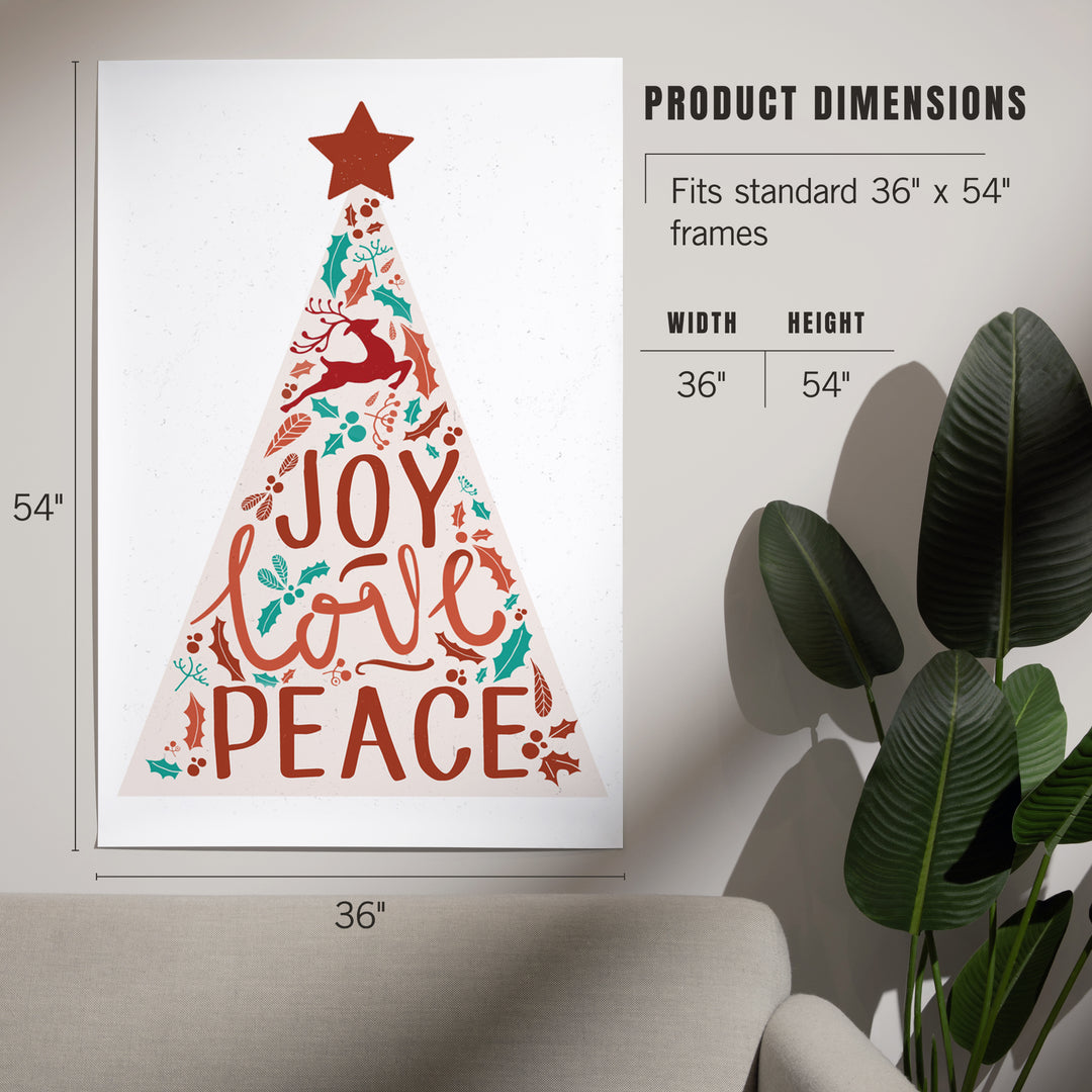 Joy Love Peace, Christmas Tree, Art & Giclee Prints - Lantern Press