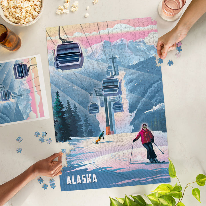 Alaska, Lithograph, Gondolas, Steel, 1000 Piece Jigsaw Puzzle