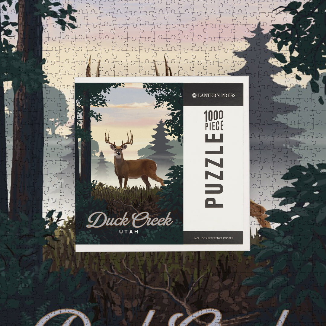 Duck Creek, Utah, Painterly, Deer and Sunrise, Jigsaw Puzzle