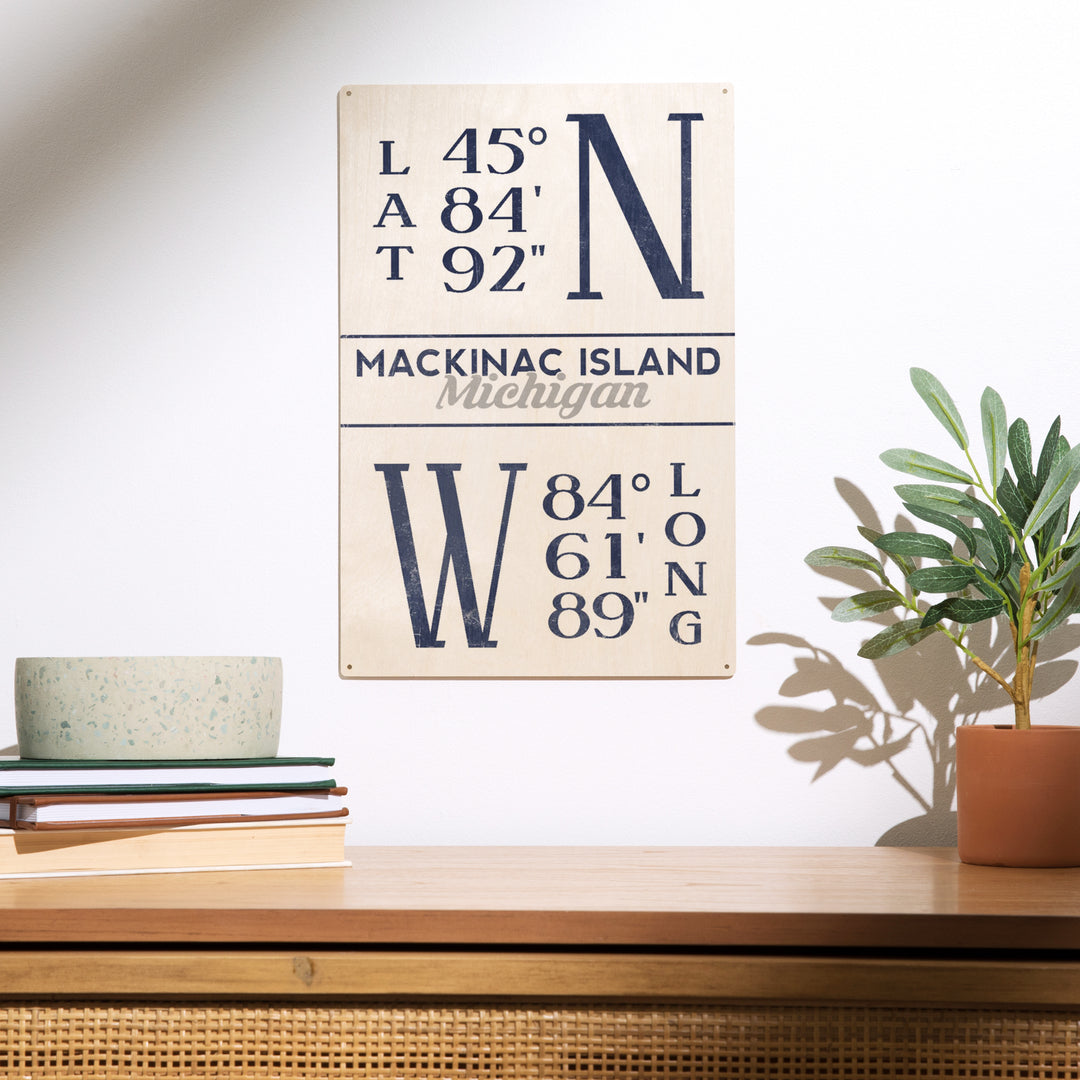 Mackinac Island, Michigan, Latitude and Longitude, Wood Sign and Postcards