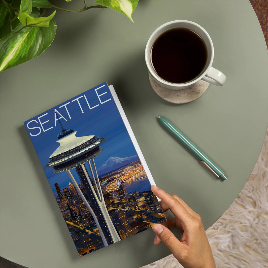 Lined 6x9 Journal, Seattle, Washington, Space Needle Aerial View, Lay Flat, 193 Pages, FSC paper