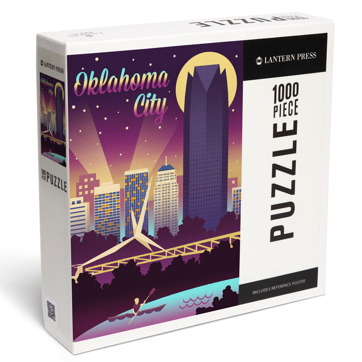 Oklahoma City, Oklahoma, Retro Skyline Chromatic Series, 1000 Piece Jigsaw Puzzle