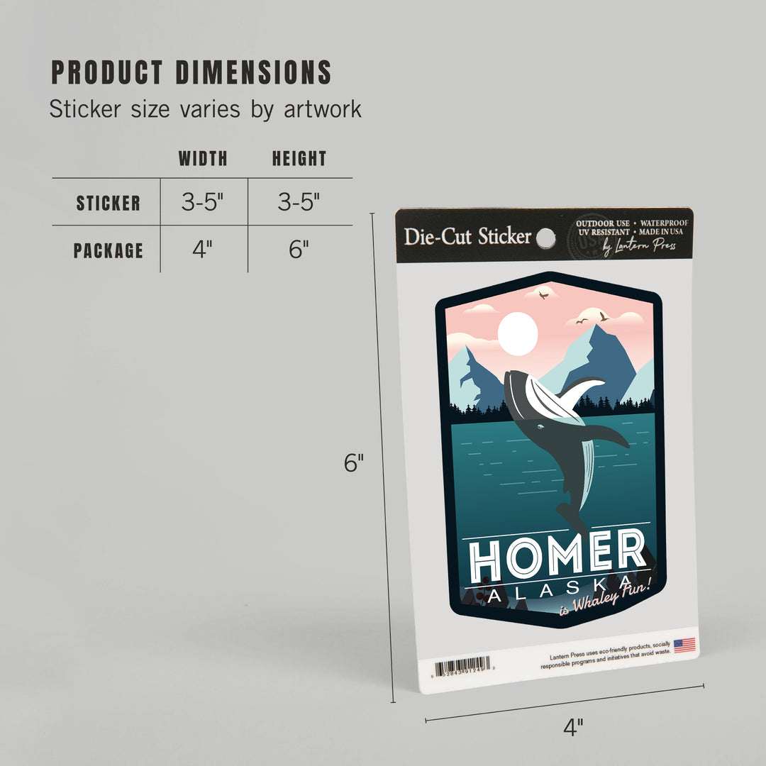 Homer, Alaska, Gray Whale Jumping, Contour, Vinyl Sticker