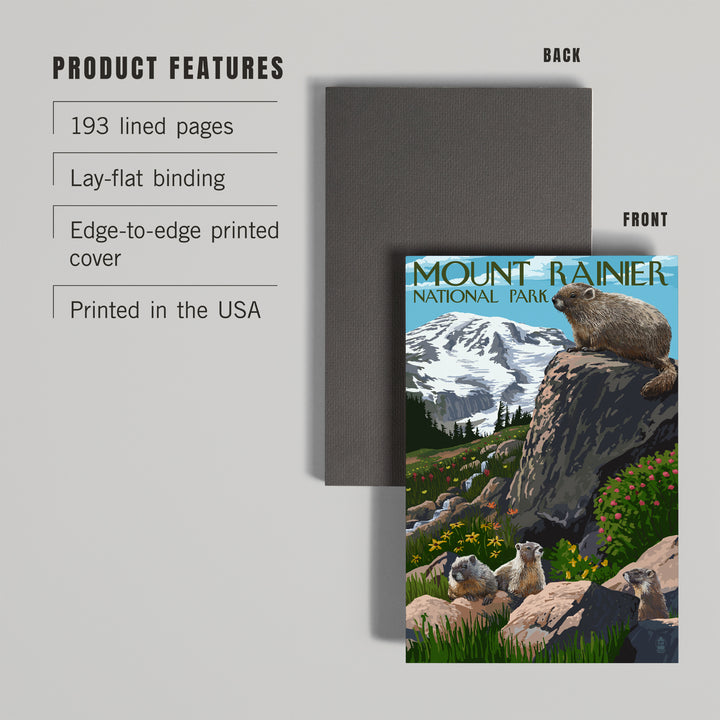 Lined 6x9 Journal, Mount Rainier National Park, Washington, Marmots, Lay Flat, 193 Pages, FSC paper