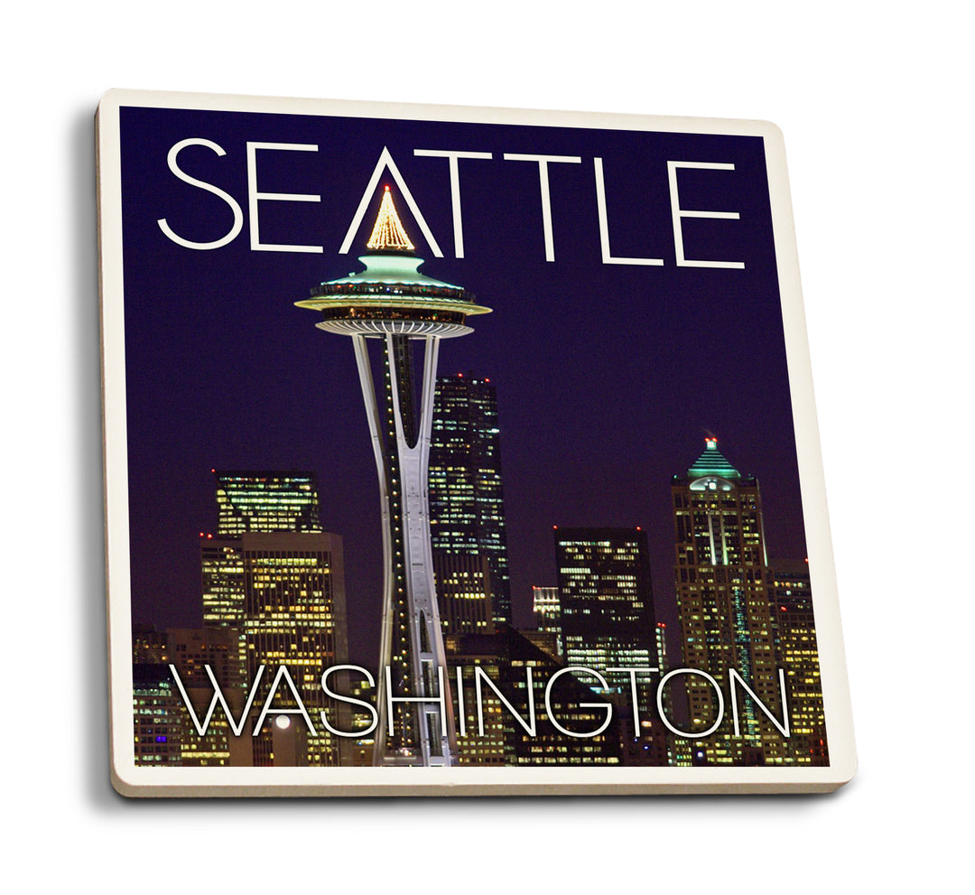 Seattle, Washington, Space Needle Christmas at Night, Coaster Set